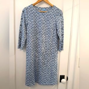 J. Mclaughlin Catalina Cloth Dress Button Sleeves 3/4 Length Blue White, XS.